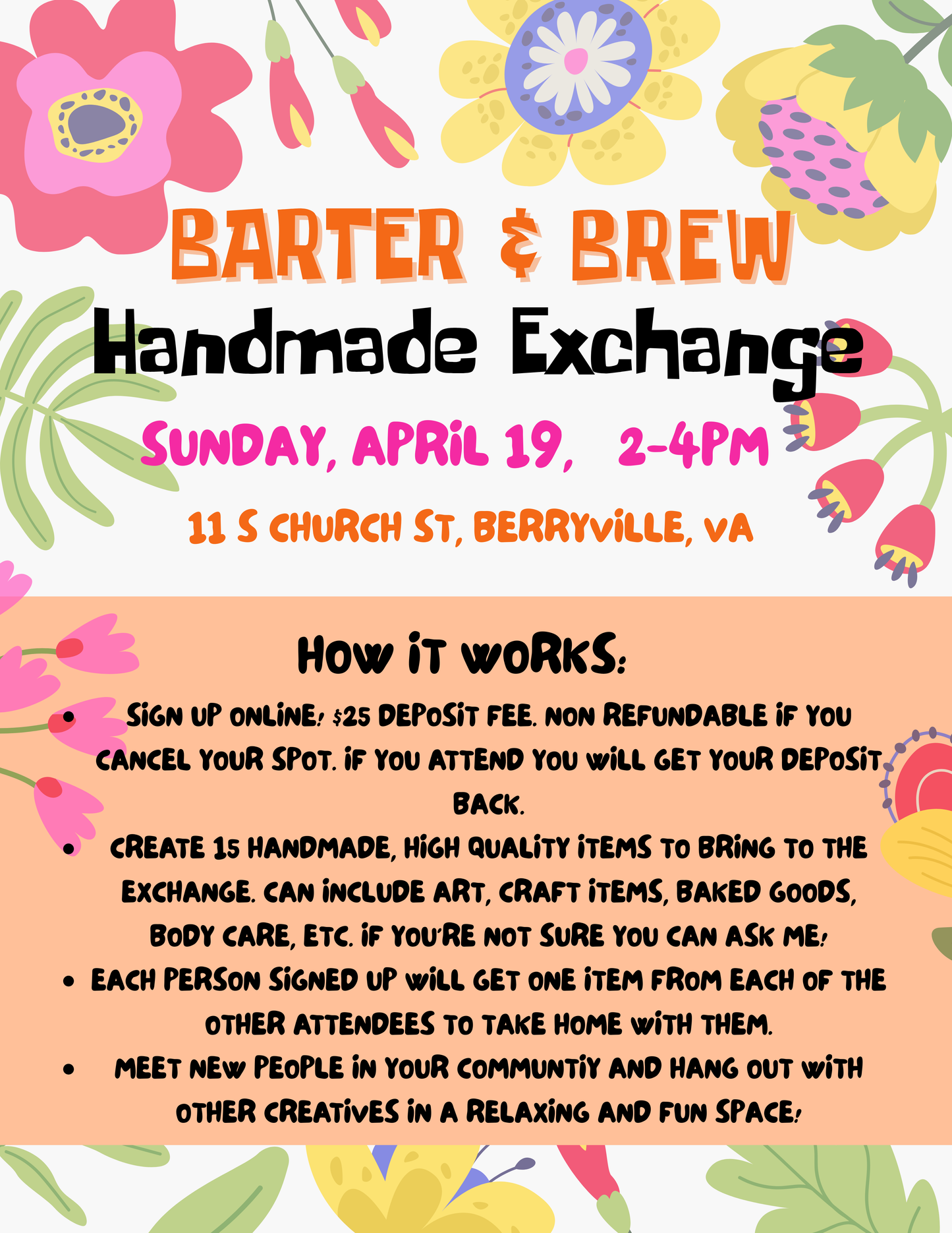 Barter & Brew Handmade Exchange- Sunday, April 19- 2-4PM