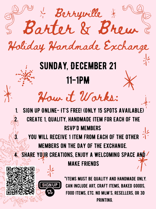 Berryville Barter & Brew- Holiday Handmade Exchange- Dec 21, 11-1PM